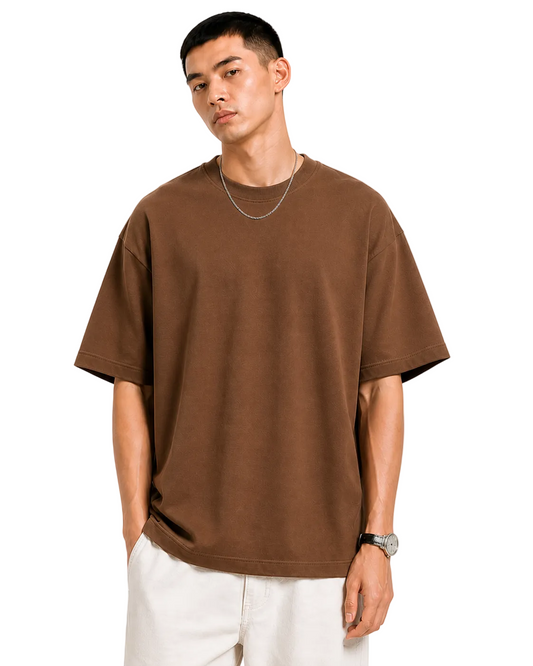 Coffee Brown Solid Oversize Tshirt
