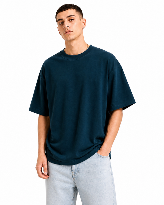 Blue Solid Oversize Tshirt