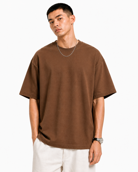 Coffee Brown Solid Oversize Tshirt