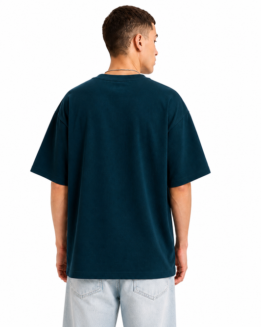 Blue Solid Oversize Tshirt